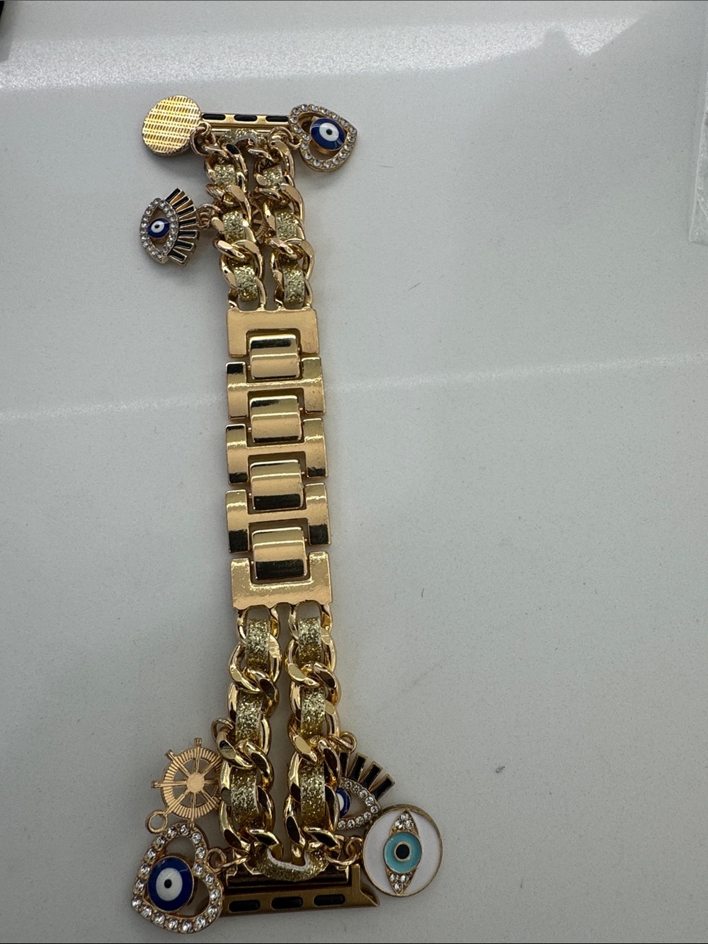 Source Unknown Gold-Tone  bracelet with Blue and White Evil Eye Charms
